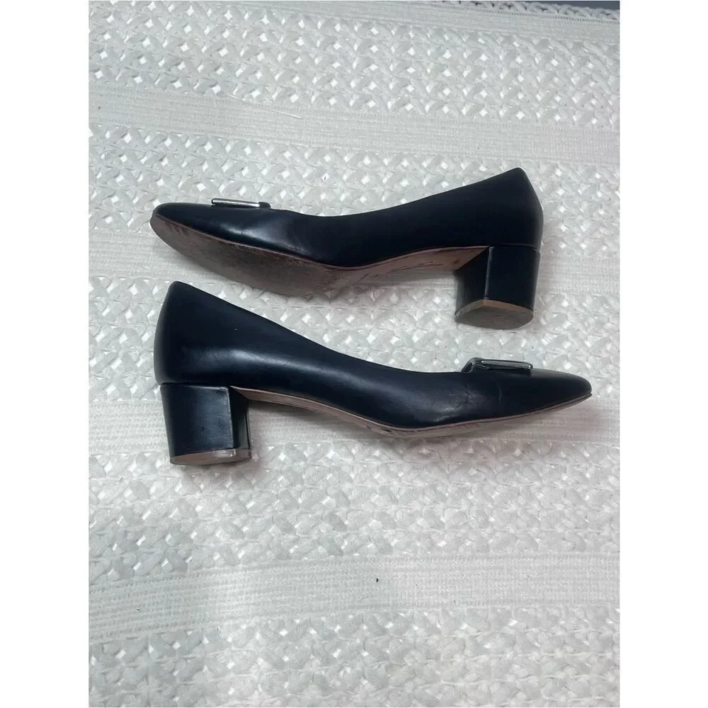 Brooks Brothers Black Leather Block Heel Classic Square Toe Pumps Shoes Sz 8.5